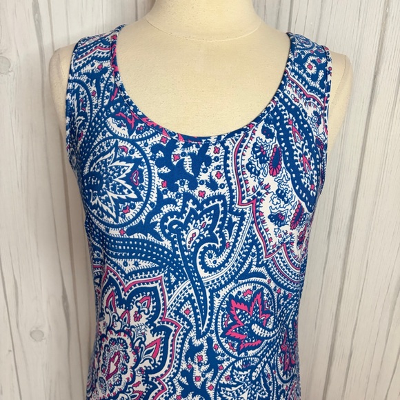 MSK Drop Waist Sleeveless Tiered Midi Dress Bright Blue Paisley, Medium - Picture 2 of 11